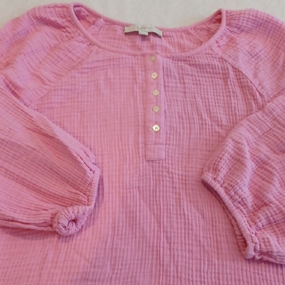 LOFT Pink Blouse with Textured Fabric and Relaxed Fit - Picture 2 of 7